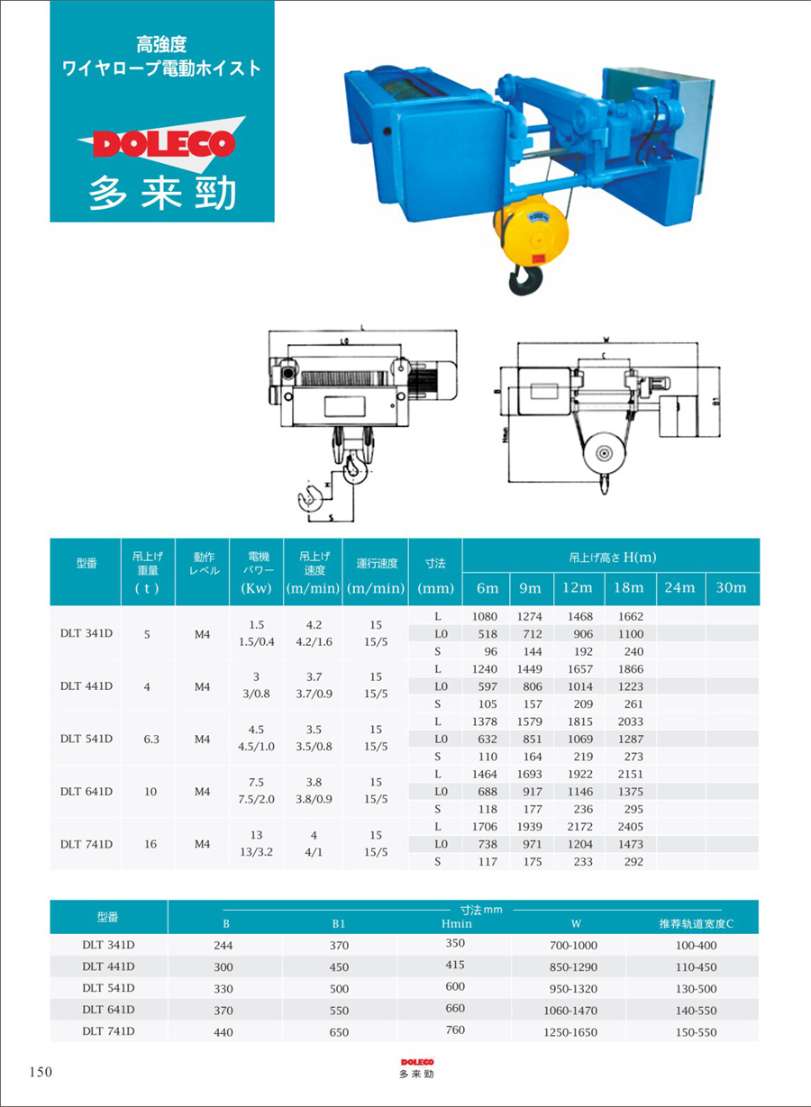 ワイヤーロープ電動ホイスト